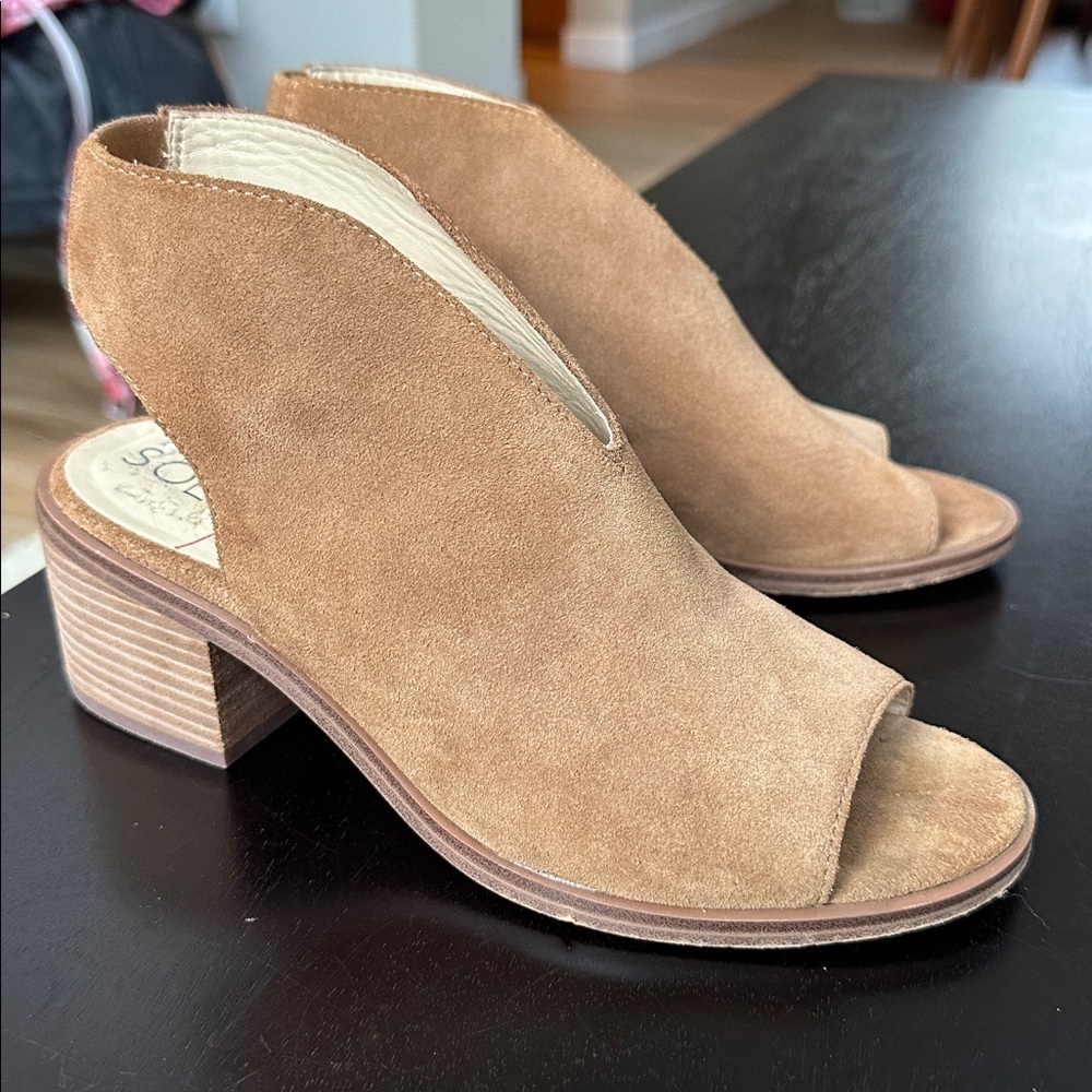 Sole Society Suede Block Heel Slingback Peep toe Mules - Picture 1 of 7